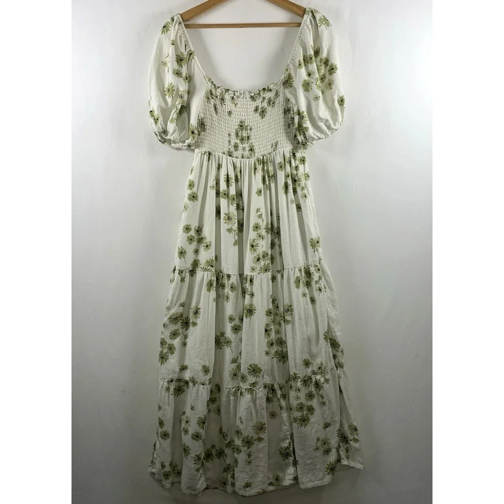 Abercrombie Fitch Floral Prairie Tiered Smocked Puff Slv Maxi Dress S/M Cottage